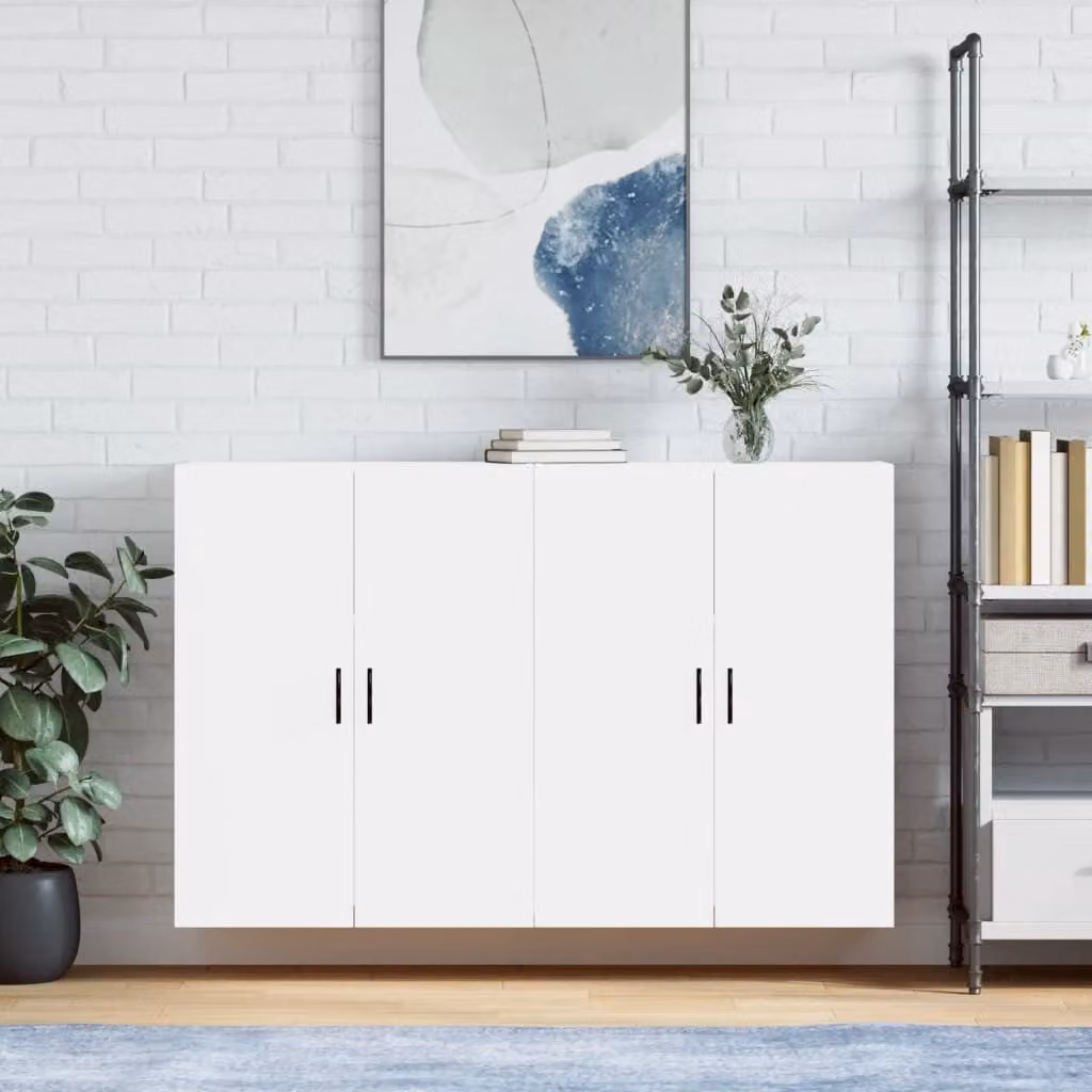 Set di 2 mobili a parete moderni vidaXL in bianco opaco, L: 69,5 cm, P: 34 cm, H: 90 cm
