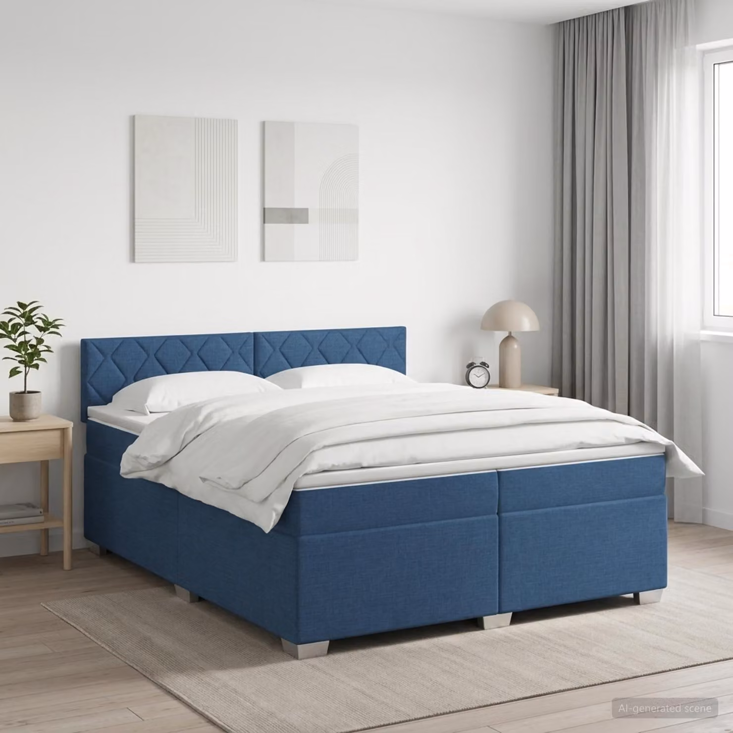 Maison Exclusive - Letto boxspring con materasso e testiera blu 200 x 200 cm in tessuto