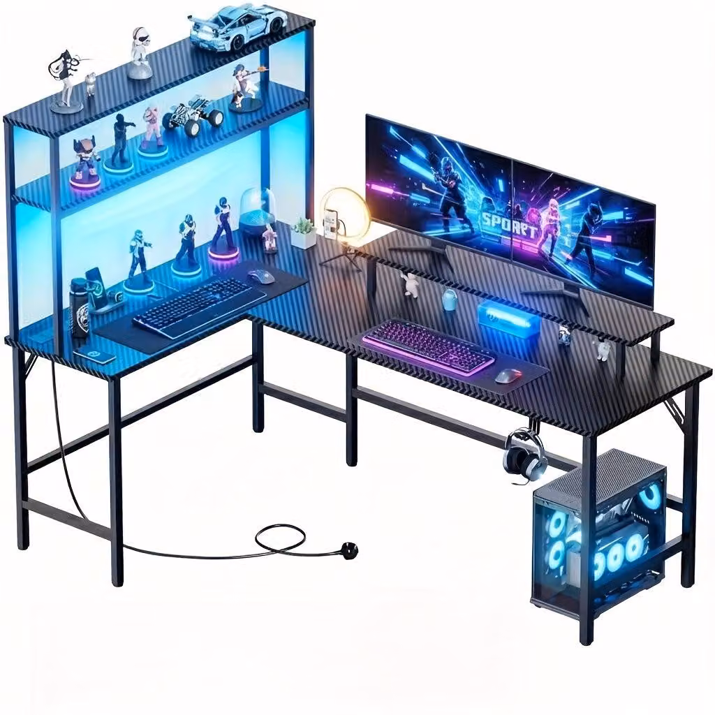 Scrivania ergonomica - Scrivania a L - Scrivania angolare - Scrivania da gaming - Scrivania per computer - Illuminazione a LED