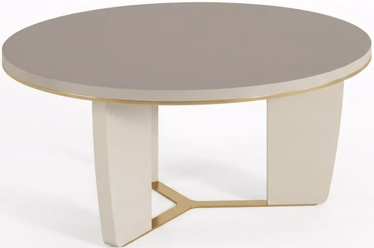 Tavolino da caffè rotondo bianco moderno, con dettagli dorati, ideale per un soggiorno di design e