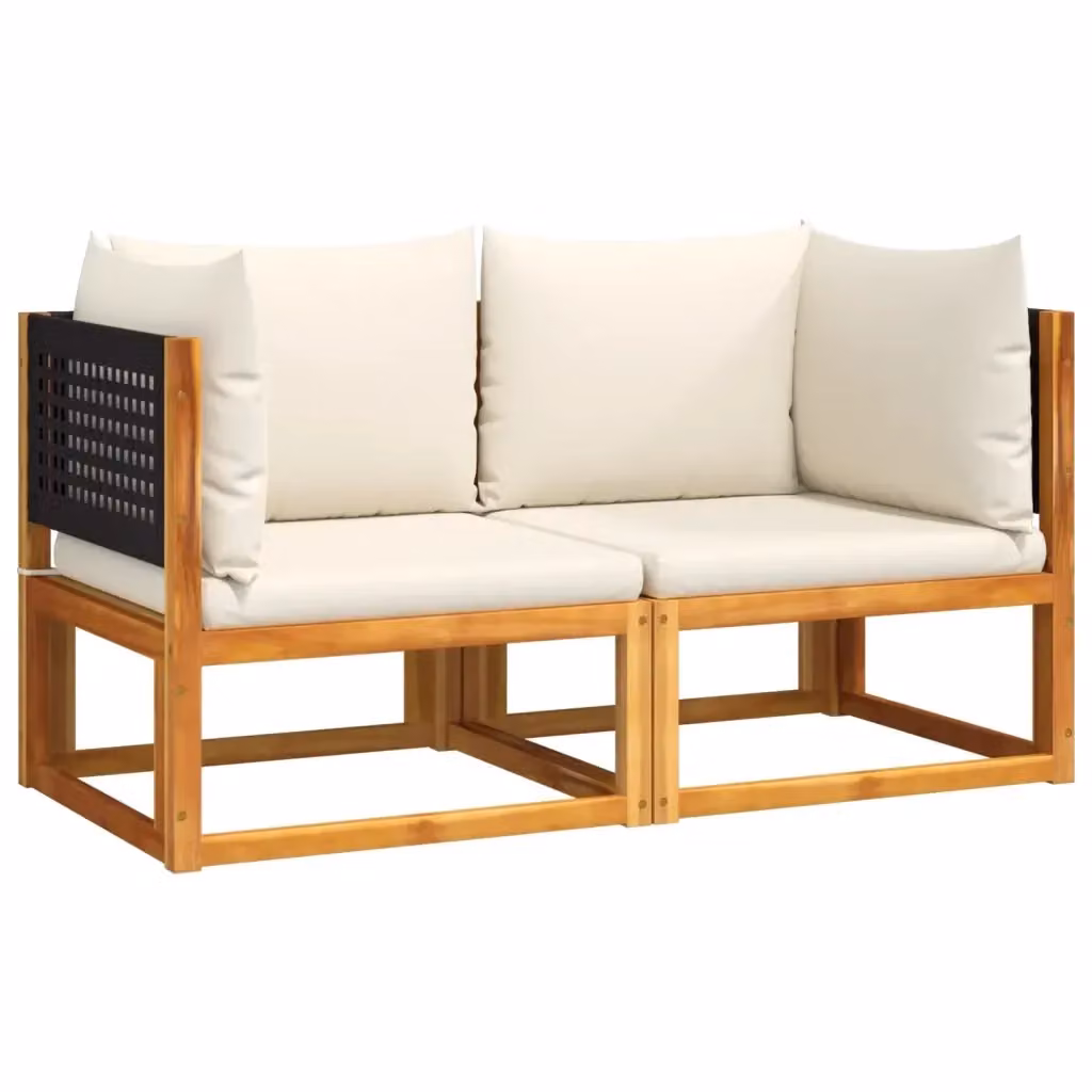 Set di 2 divani angolari vidaXL in legno di acacia e rattan con cuscini rimovibili per giardino e terrazzo – 2