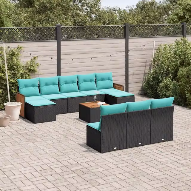 Set Divani da Giardino 11 pz con Cuscini Nero in Polyrattan 3228073