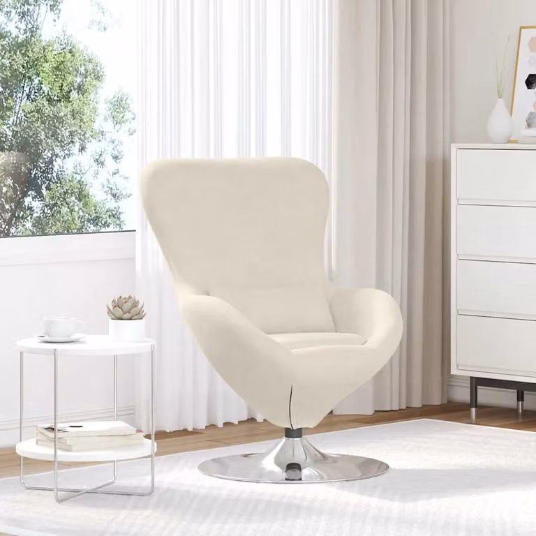 Poltrona uovo moderna vidaXL in velluto beige con struttura in metallo e rotazione a 360 gradi