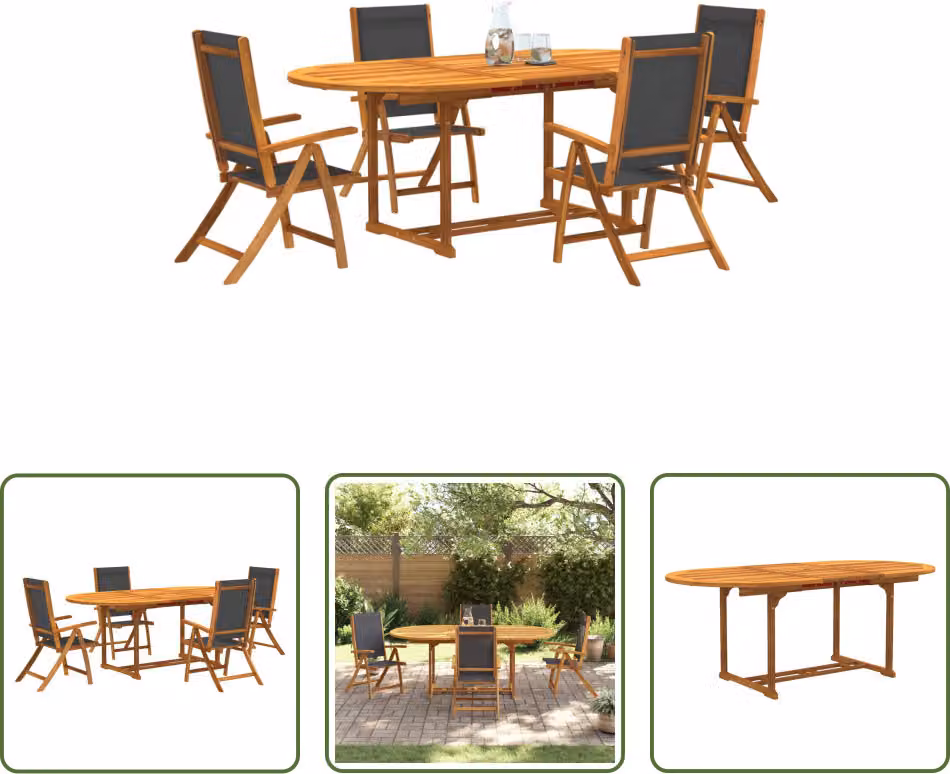 The Living Store Set da pranzo da giardino 5 pezzi in legno massiccio di acacia e textilene