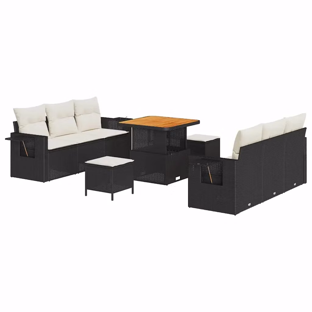 Set Divano da Giardino vidaXL 9 Pezzi con Cuscini Nero e Beige in Acciaio Verniciato a Polvere – 2