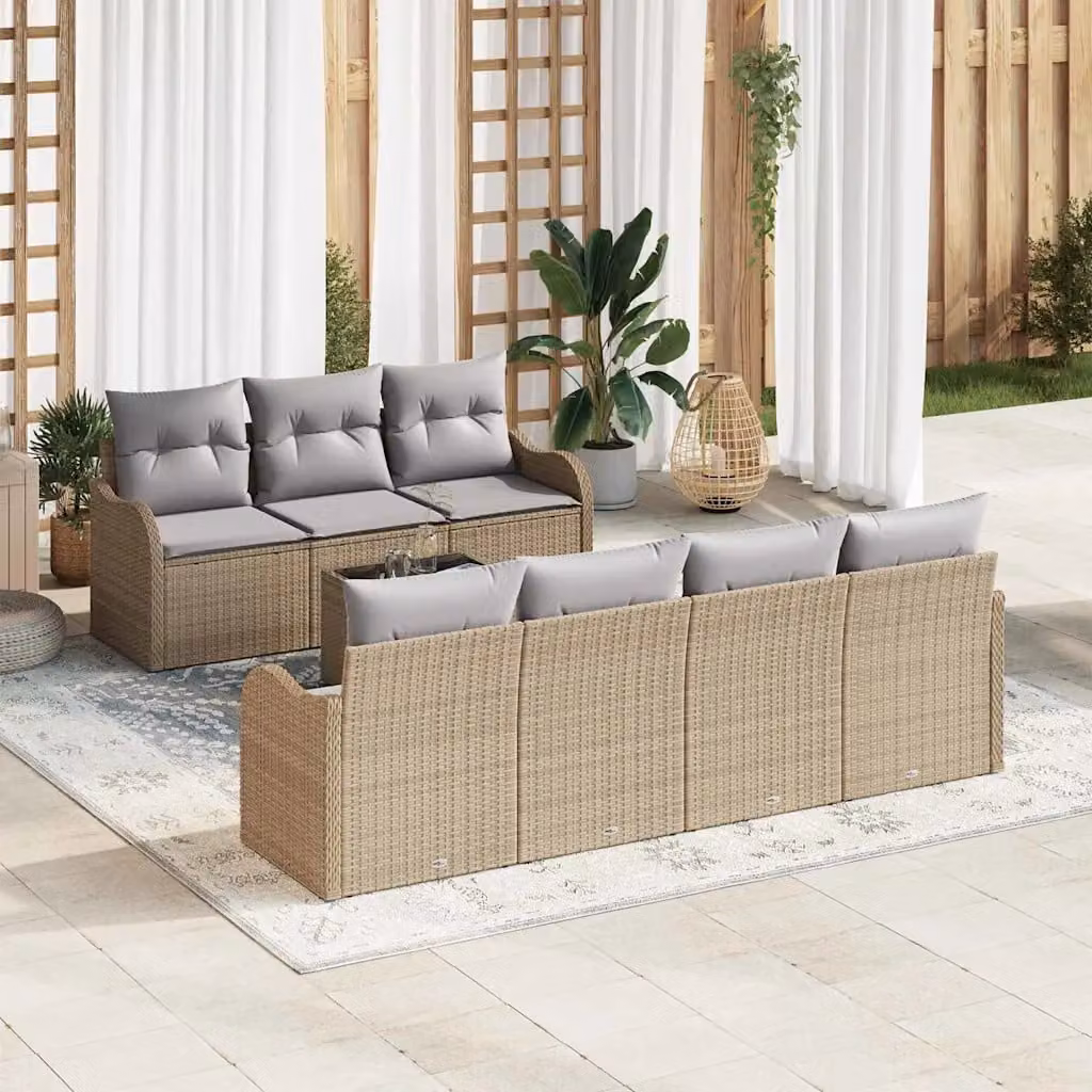 Set Divano da Giardino a L con Tavolino vidaXL Beige, Polyrattan e Metallo con Cuscini e Coperture Rimovibili, L/P/H: 55 x 55 x 37 cm