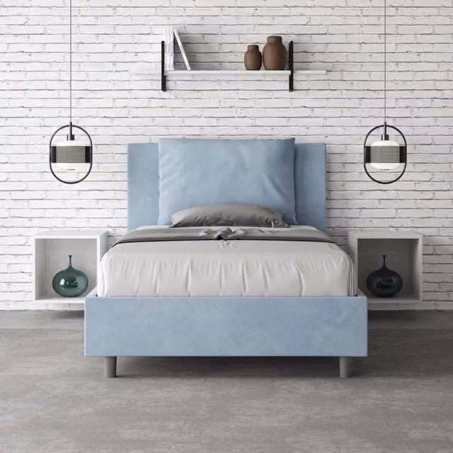 Letto una piazza e mezza Ityhome con rete imbottita in microfibra azzurro L 110 cm x P 200 cm