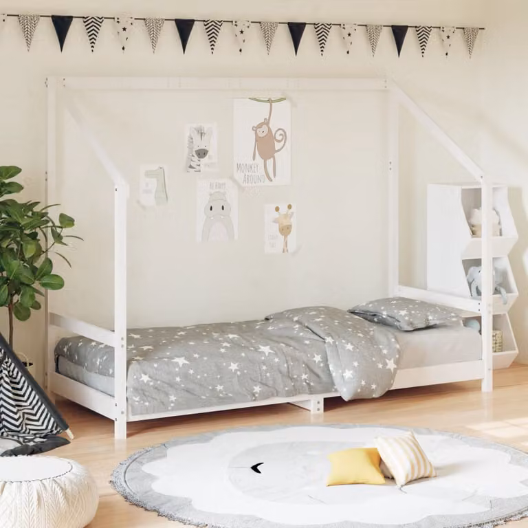 vidaXL Giroletto per Bambini in Legno Massello di Pino Bianco L: 200 cm, P: 80 cm, H: 158 cm