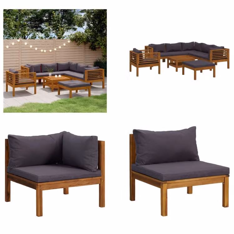 vidaXL set salotto da giardino 8 pezzi con cuscino in legno massiccio di acacia - Set salotto da giardino - Set salotto da giardino - Set divano modulare - Set divano modulare