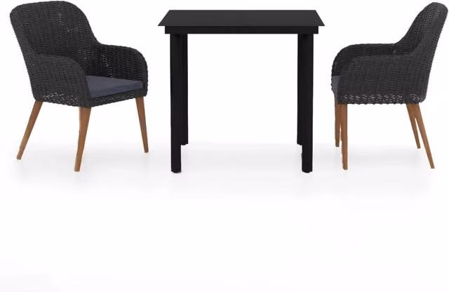 Set da Pranzo da Giardino 3 pz | Set Salotto da Giardino con Cuscini Nero
