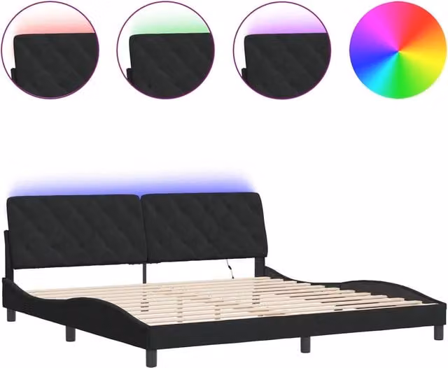 Letto matrimoniale | Letto per adulti | Giroletto con LED senza Materasso Nero 200x200 cm in Velluto