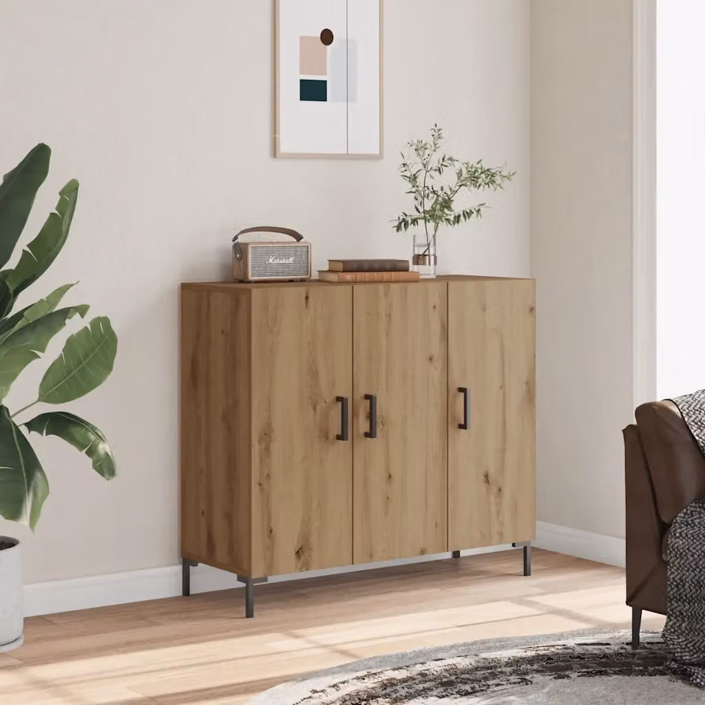 Credenza Buffet in Legno Rovere Marrone per Soggiorno e Sala da Pranco L: 90 cm, P: 34 cm, H: 80 cm – 2