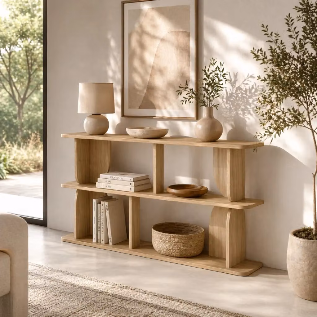 Libreria Moderna Arreditaly in Melaminico Rovere Naturale con 4 Vani A Giorno e 3 Ripiani, L: 160 cm, H: 74 cm, P: 34 cm – 2