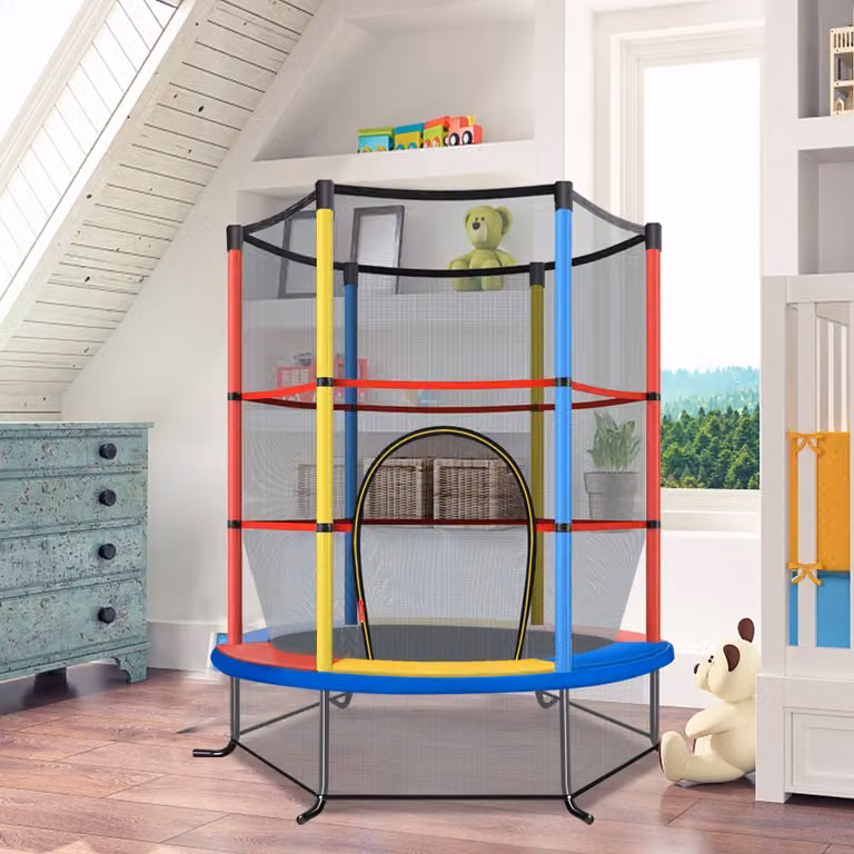 Mini trampolino elastico Costway per bambini con rete di sicurezza e struttura in metallo, multicolore