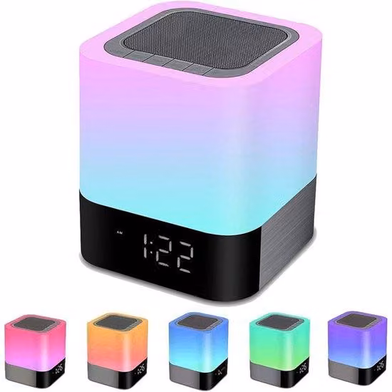 Altoparlanti Bluetooth color giallo con illuminazione - utilizzabili come lampada da comodino - sveglia con dimmer touch - illuminazione LED RGB con cambio di colore - un regalo perfetto per ragazze, bambini e adolescenti