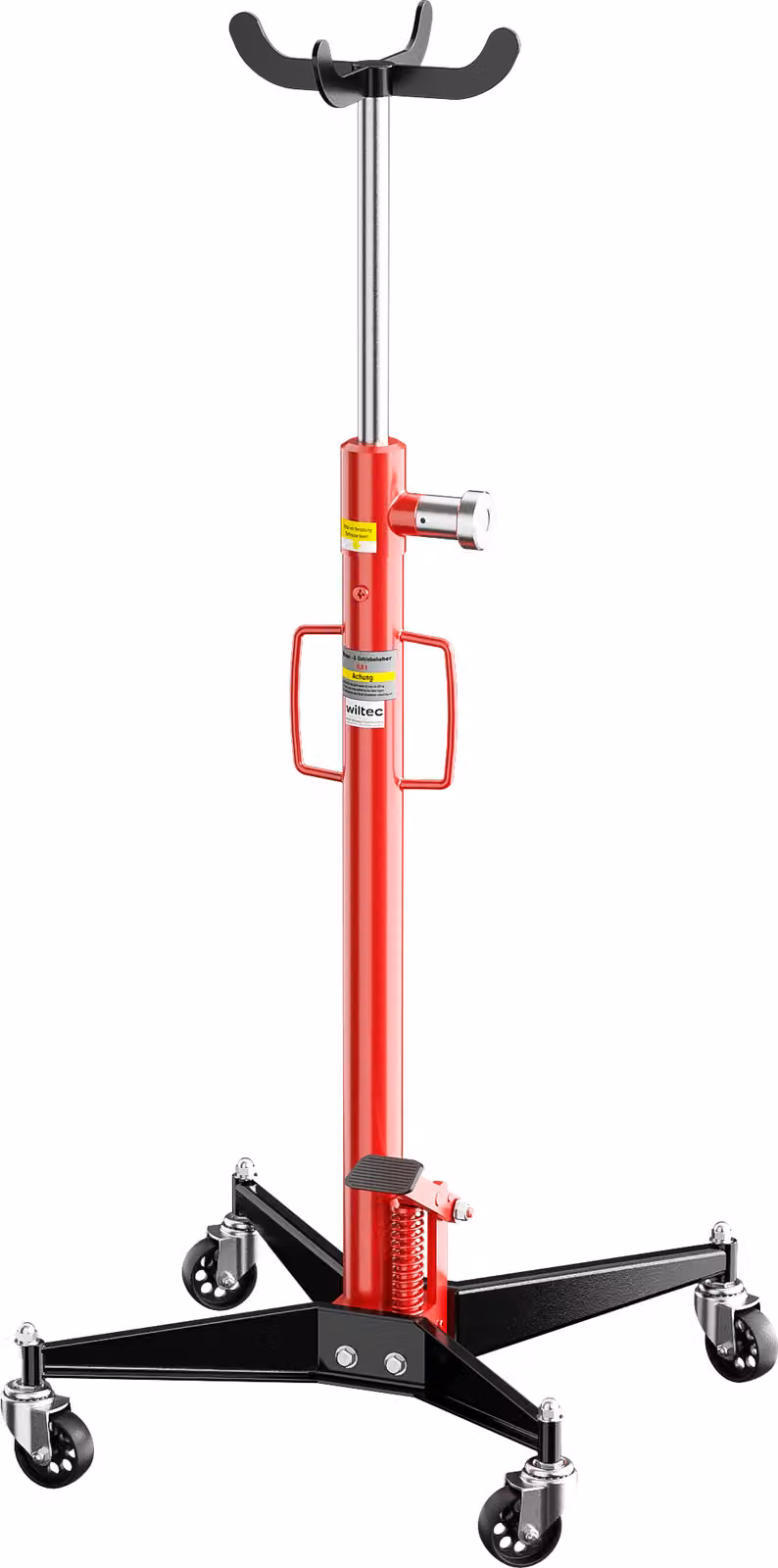 Cric a trasmissione idraulica mobile Wiltec 500 kg 110-195 cm di altezza di sollevamento, con 4 rulli in acciaio, artiglio di sollevamento, pedale, martinetto idraulico per auto e camion