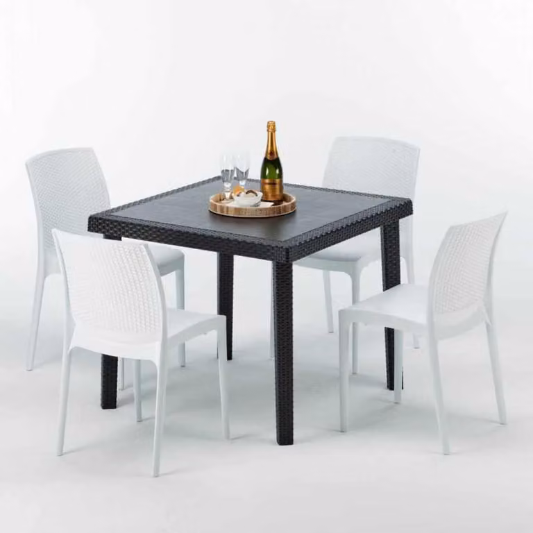 Tavolo quadrato nero e 4 sedie Set di bastoni da esterno in polipropilene colorato Grand Soleil Boheme Passion - Bianco