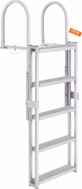 Scaletta per Pontile Retrattile 5 Gradini in Alluminio Portata 158 kg Altezza Regolabile 1700-2005 mm per Barca e Piscina
