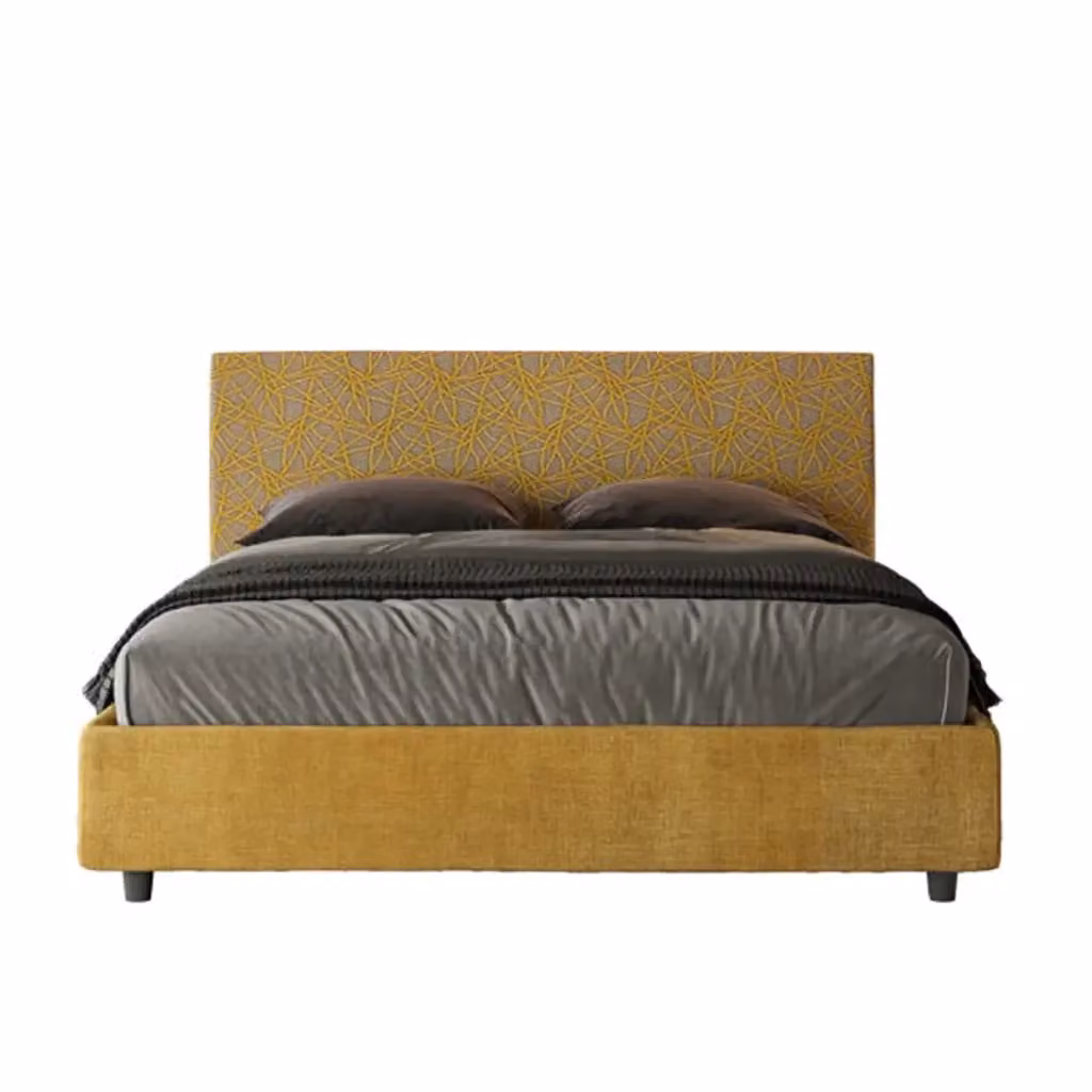 Letto matrimoniale contenitore Ityhome imbottito in tessuto giallo L/P: 160 x 200 cm – 2