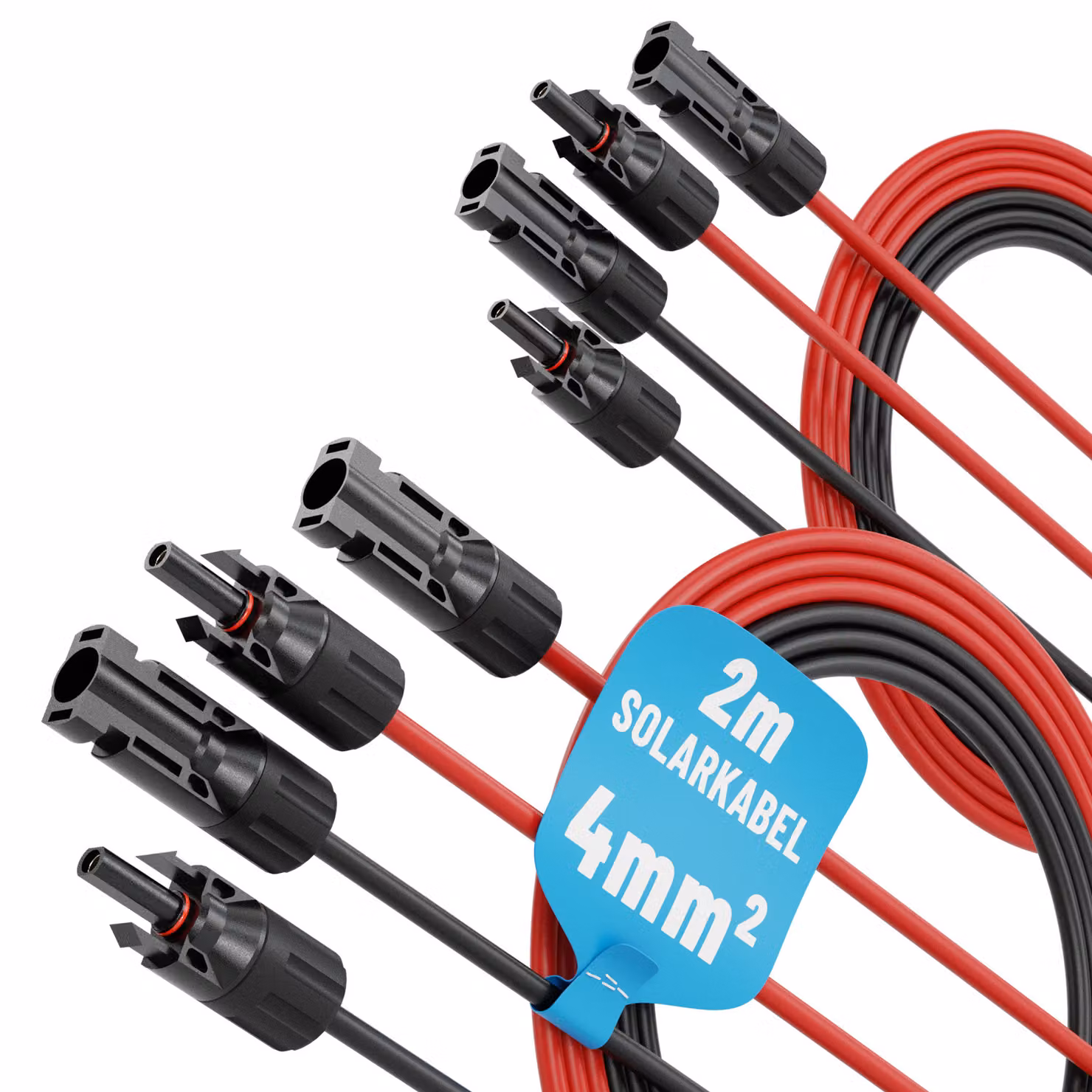 ABSINA, cavo solare da 4 x 2 metri, sezione 4mm2, tipo H1Z2Z2-K, colore nero e rosso - Cavo fotovoltaico da 4mm2, resistente ai raggi UV - Accessori per il montaggio di impianti fotovoltaici