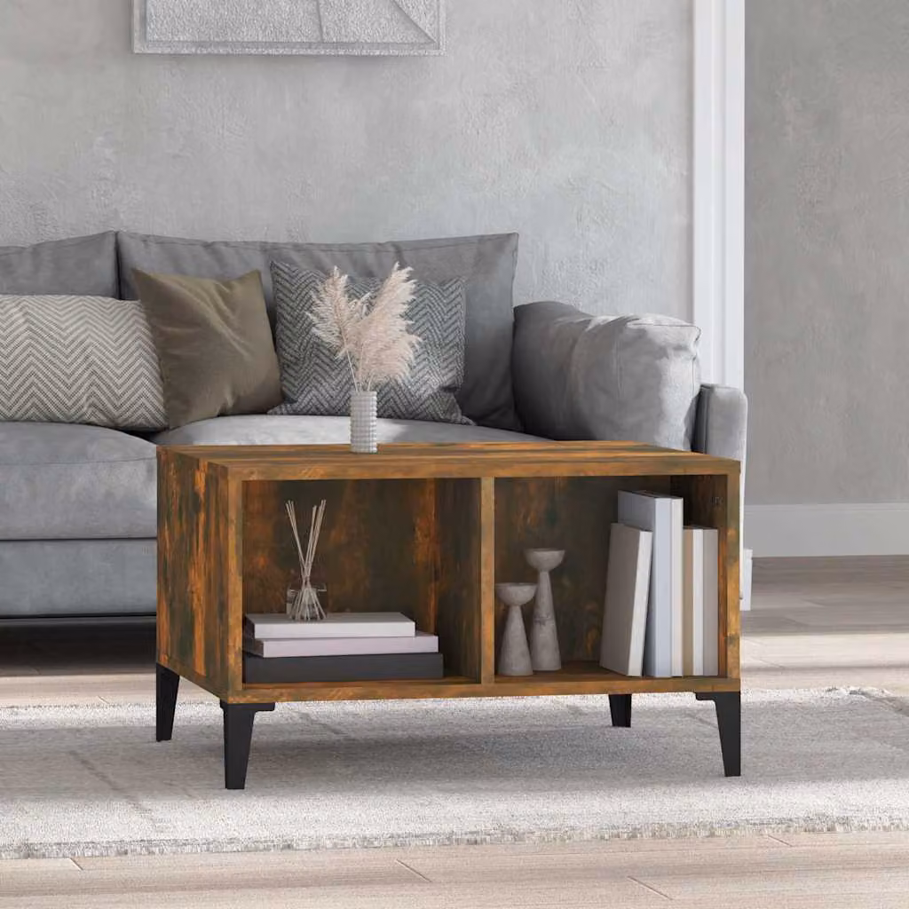 vidaXL Tavolino da Salotto in Legno e Metallo, Rovere Fumo, L 60 x P 50 x H 36,5 cm