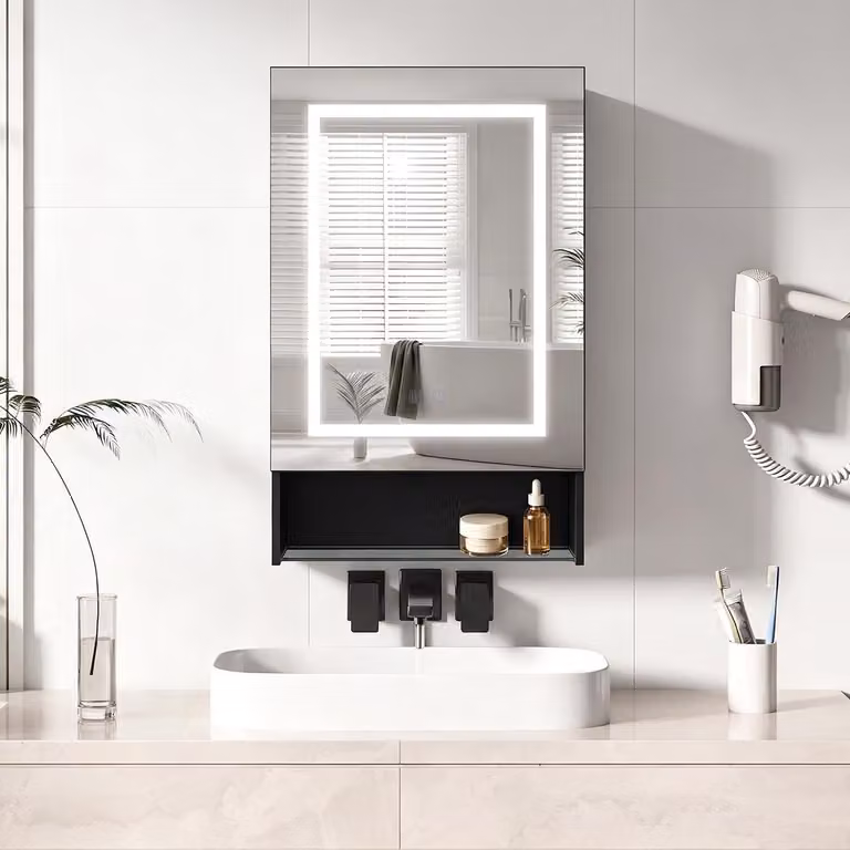INONEFT, mobiletti specchio da bagno con illuminazione LED a 3 colori e ripiani regolabili, 50x88 cm, colore nero