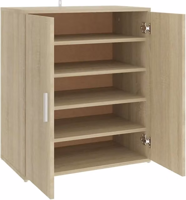Scarpiera moderna con ante a battente in legno MDF marrone e beige per ingresso, corridoio o soggiorno, L: 60 cm, P: 35 cm, H: 70 cm – 1