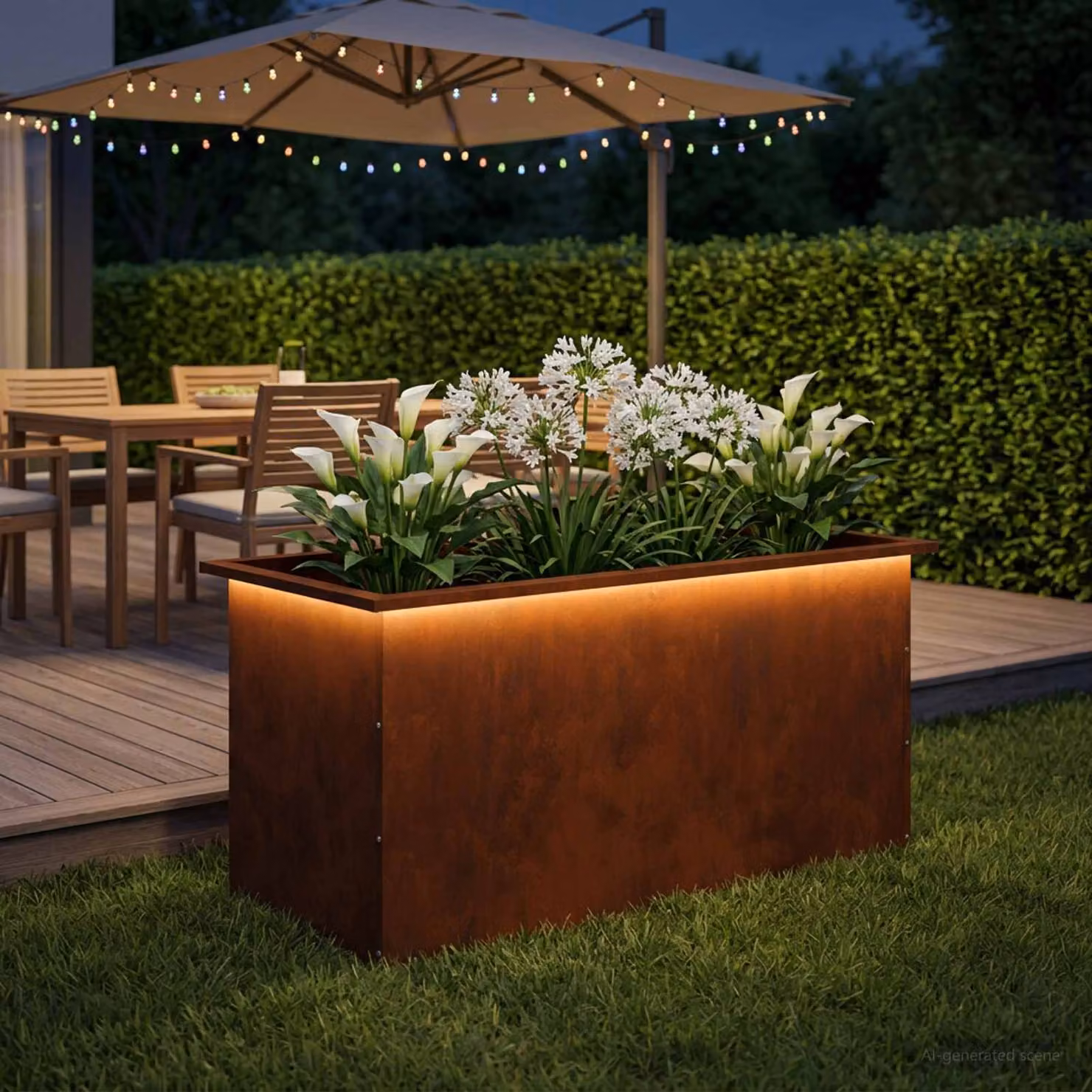 vidaXL Fioriera da giardino con LED Ruggine 50 x 100 x 48 cm