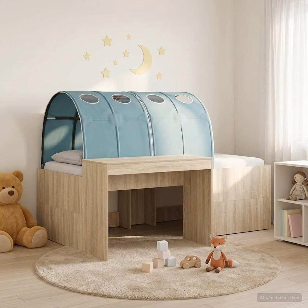 Letto a soppalco esclusivo con scrivania per bambini, realizzato in legno multistrato, confezione da 3 pezzi