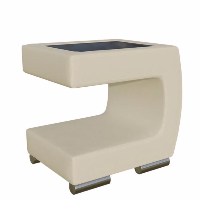 Comodino NELIA - ecopelle beige + vetro nero, versione destra