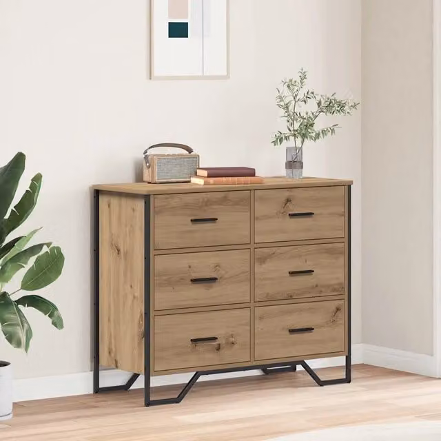 Cassettiera moderna vidaXL con 6 cassetti in rovere marrone L: 91 cm, P: 35,5 cm, H: 74,5 cm – 1