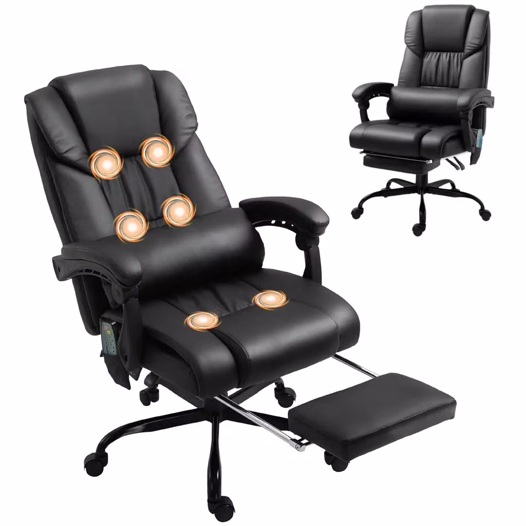 Sedia da Ufficio Ergonomica Minimal con Schienale Alto, Poggiatesta e Poggiapiedi, Nero – 2