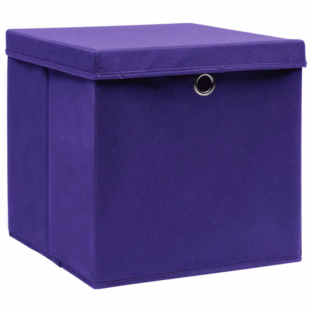 Scatole con coperchio 4 pz. Tessuto viola 32x32x32 cm