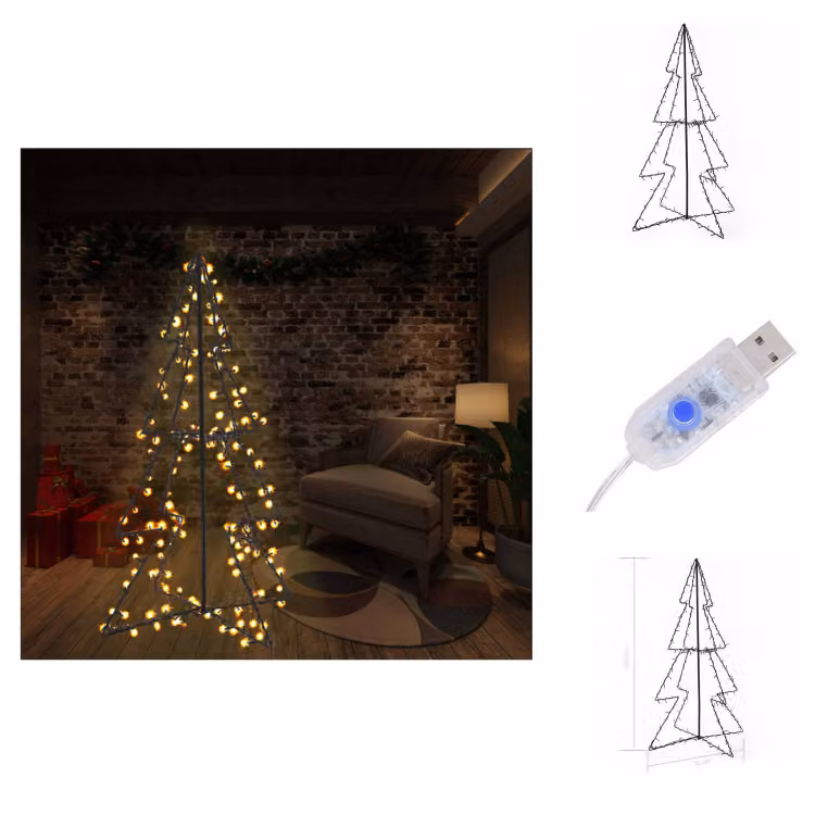 vidaXL Albero di Natale a forma di cono 160 LED Indoor & Outdoor 78x120 cm - Alberi di Natale