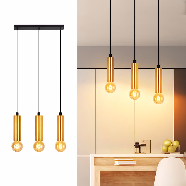 ZMH lampada a sospensione oro 3 fiamme lampada a sospensione tavolo da pranzo E27 lampada sala da pranzo industriale metallo lampada cucina appesa lampada soggiorno camera da letto cucina senza lampadina