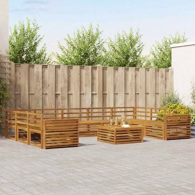 Set di divani da esterno vidaXL a forma di L in legno di acacia con cuscini inclusi, colore beige e marrone