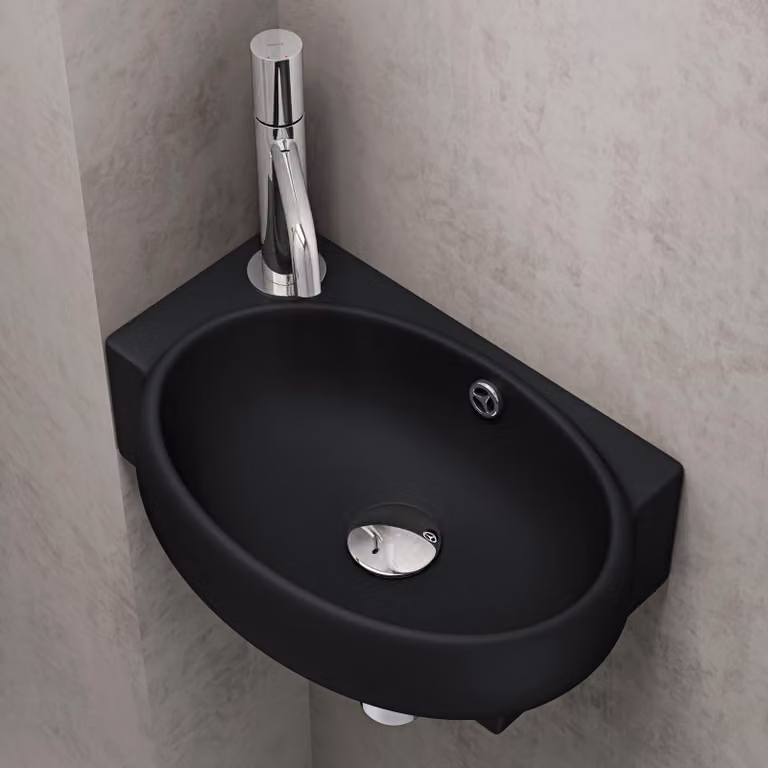 doporro Lavabo da Appoggio 42x28x15cm, Lavandino Bagno in Vetroceramica Nano Rivestimenti Inclusi Brš¹ssel001R, Nero opaco