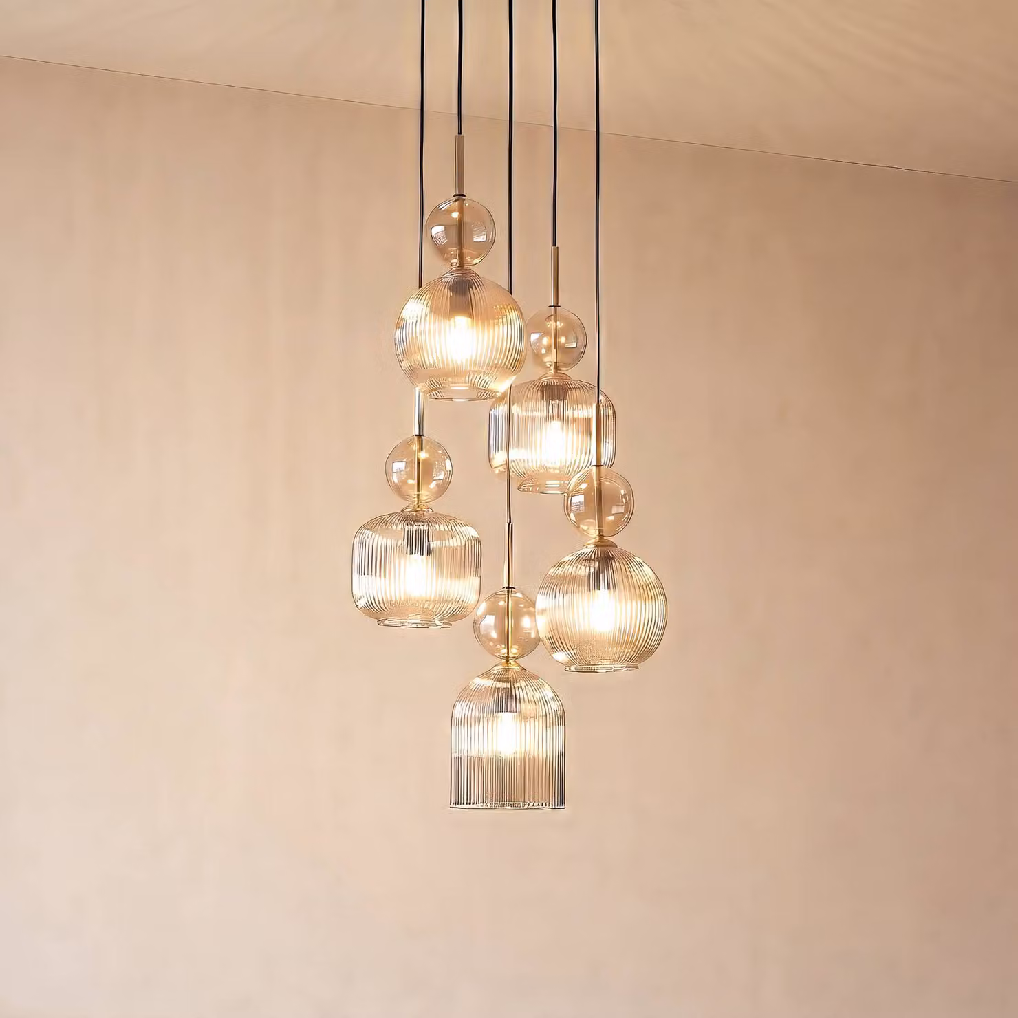 Lampada a sospensione Sophia TK Lighting, dimmerabile, Alluminio / Grigio / Zincato, Soggiorno / Sala da pranzo, Vetro, Moderno, Lampada a sospensione