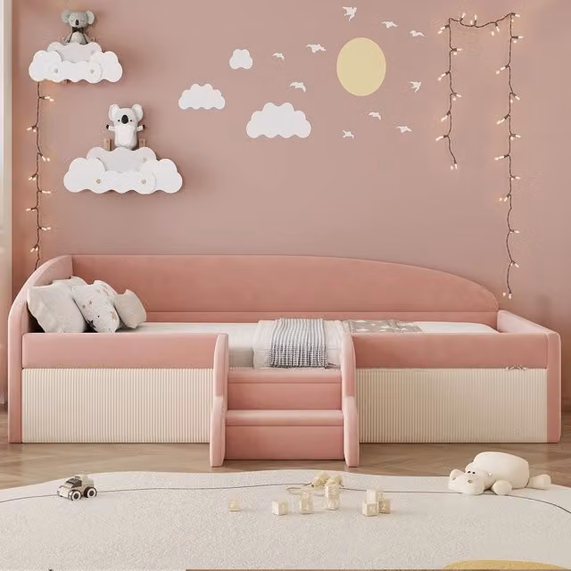 letto imbottito velluto rosa crema 99 x 201 cm