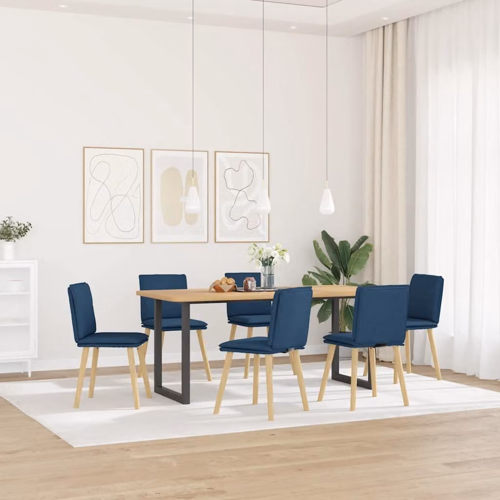 Set di 6 sedie da pranzo vidaXL in tessuto blu con struttura in legno e metallo