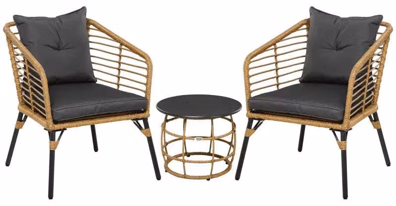 Set da bistrot: 2 poltrone e tavolo | Colore: sabbia/grigio scuro | Dimensioni: 65x62x78 cm