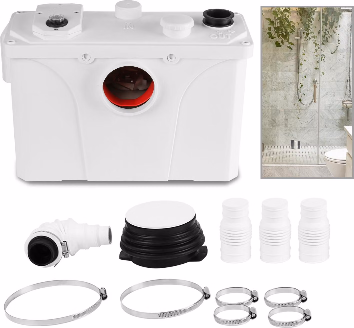 Izrielar 700W pompa di sollevamento per acque reflue sanitarie con maceratore e filtro a carbone per WC, doccia, lavabo, fino a 190L/min smaltimento acque reflue