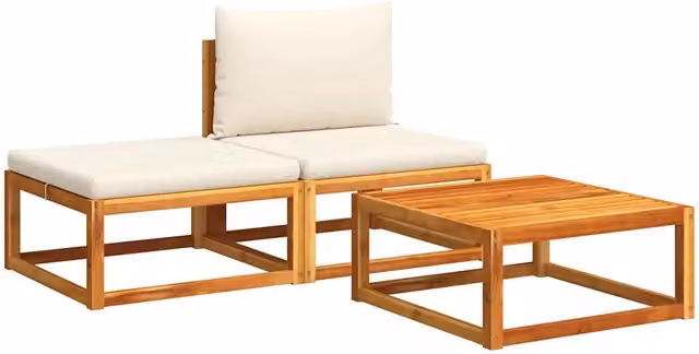 Set di divani da giardino 3 pz | Set Salotto da Giardino con cuscini in legno di acacia e rattan