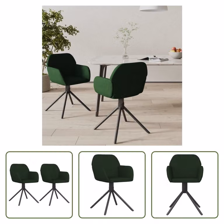 The Living Store Sedie da pranzo 2 pz. Girevoli Velluto verde scuro