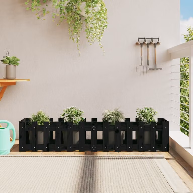 Fioriera da giardino rialzata vidaXL in legno di pino massello nera L 150 cm x P 30 cm x H 30 cm