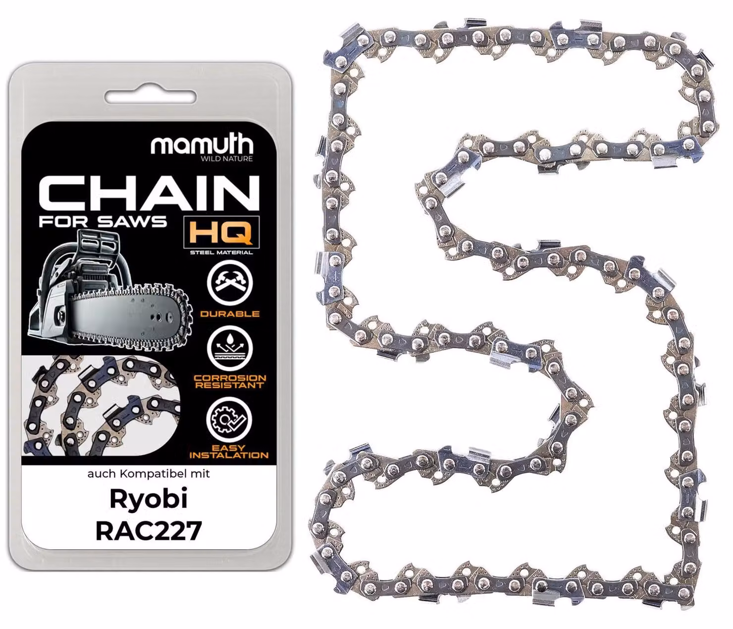 Catena per motosega, lunghezza 30 cm, spessore 1,1 mm, passo 3/8", modello 45 TG, compatibile con Ryobi RAC227
