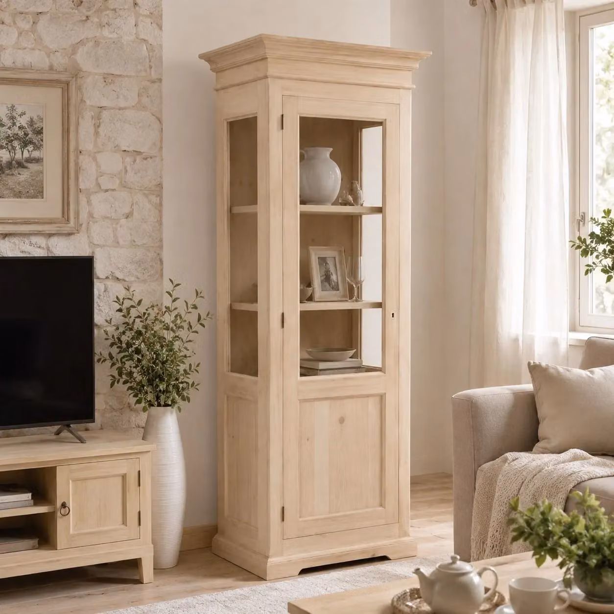 Vetrina classica con porta in vetro Mobili 2G in legno grezzo L: 86 cm, P: 51 cm, H: 215 cm – 3