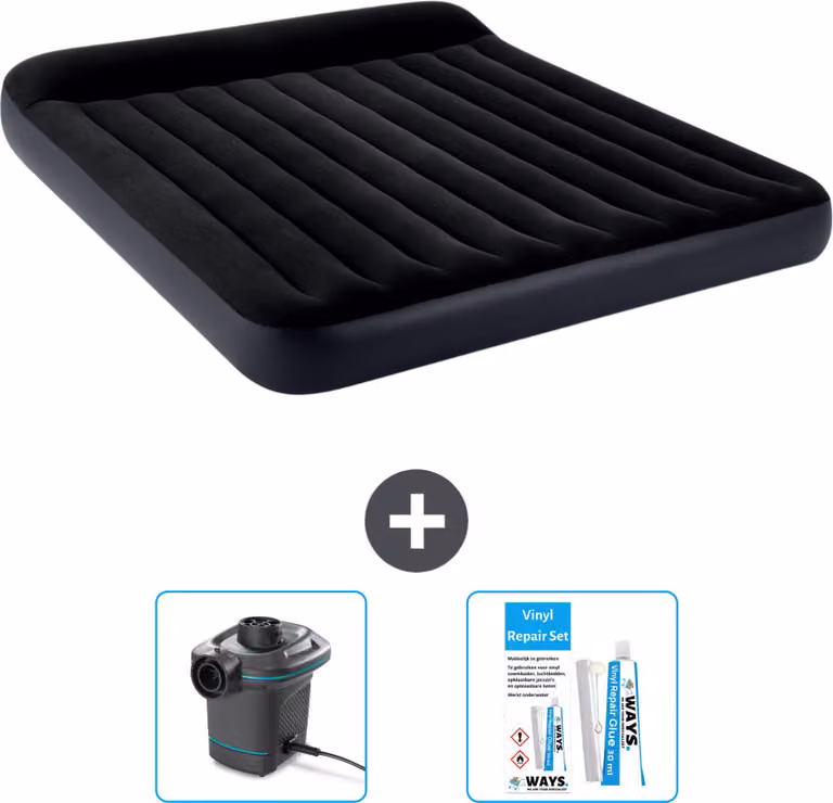 Letto gonfiabile Intex - 2 persone - 183 x 203 x 25 cm - Blu scuro - Include pompa e kit di riparazione