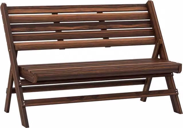 Panchina pieghevole a 2 posti zephmum in legno di pino color marrone carbonizzato L: 122 cm, P: 63 cm, H: 83 cm