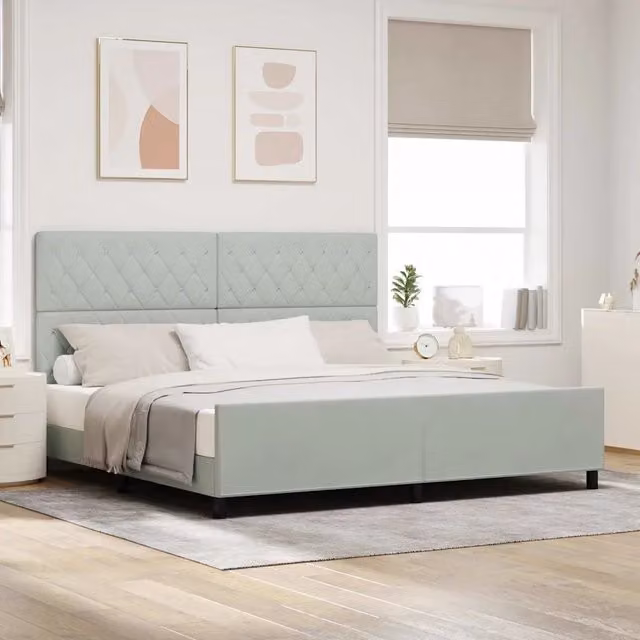 Letto a molle con testiera-Rete con Testiera Grigio chiaro 200 x 200 cm Velluto